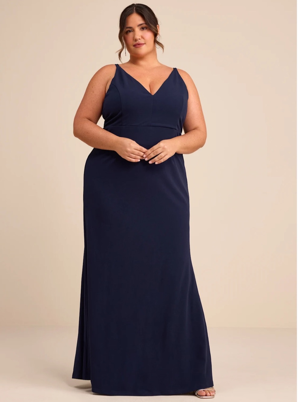 Lulus Melora Navy Blue Sleeveless V-Neck & Back Crepe Knit Maxi Dress Event 1X